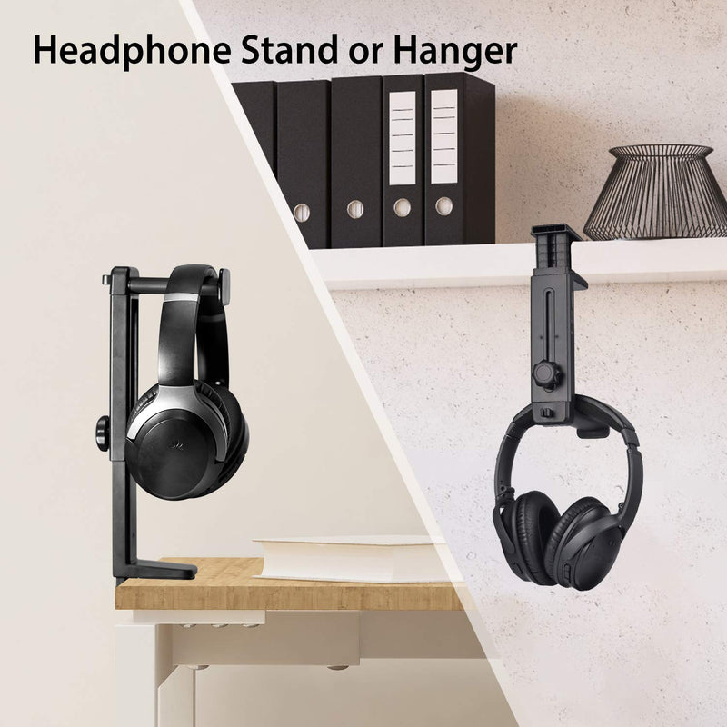 Avankin Headphone Stand and Hanger 2 in 1, Desktop or Under Desk Gaming Headset Hook Holder Mount with Height Adjustable & Rotating Clamp, Earphone Rack with Cable Clip - HS906