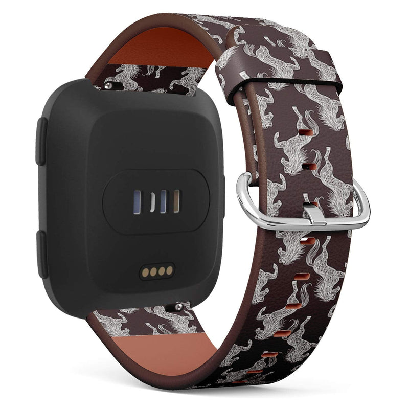 Compatible with Fitbit Versa, Versa 2, Versa Lite, Leather Replacement Bracelet Strap Wristband with Quick Release Pins // Beautiful White Horses