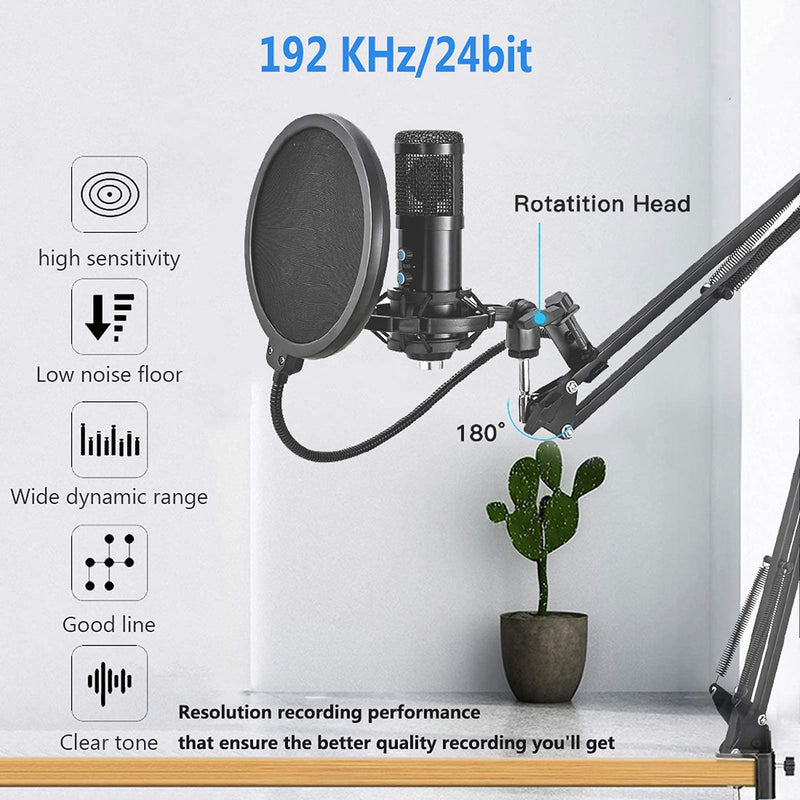USB Microphone Kit, Budbof Professional PC Mic with Boom Arm for Windows Mac Laptop Gaming, Recording, Streaming, Singing