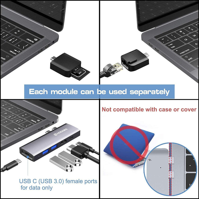 HOGORE Modular USB C Hub for MacBook Pro, MacBook Air with Thunderbolt 3 Ports(40Gbps, 100W PD, 4K HDMI, Gigabit Ethernet, Micro/SD, 3 USB3.0, USB C Docking Station for MacBook Pro 2020 2019 2018