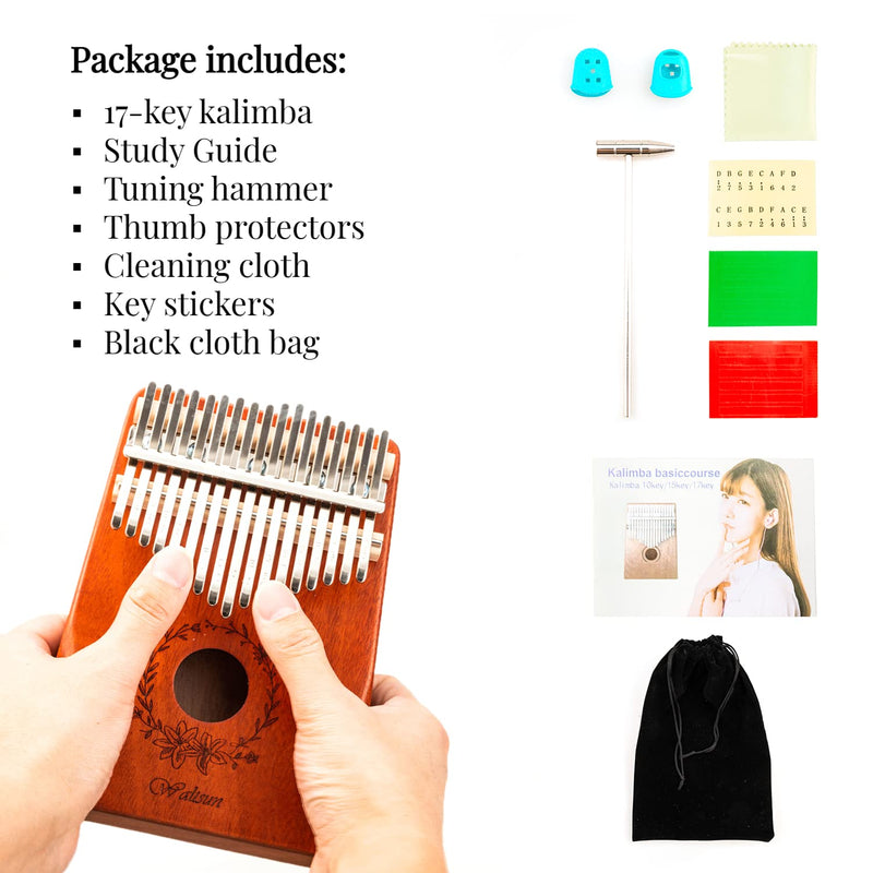Waltsun Kalimba Thumb Piano 17 Keys Portable Mbira Finger Piano Gifts for Kids and Adults, Easy Music Instrument for Beginners and Professionals with Enchanting Sound