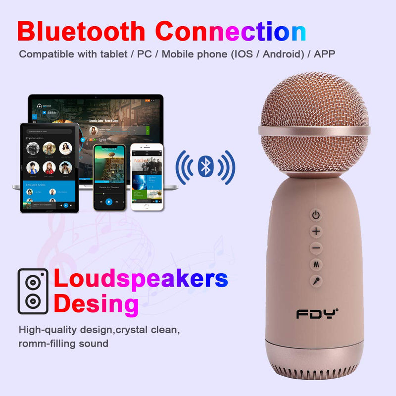 Wireless Bluetooth Microphone, Portable Handheld Karaoke Microphone Speaker Singing Machine with Voice Converter, Children's Birthday Party Gift, Family KTV, Rose Gold