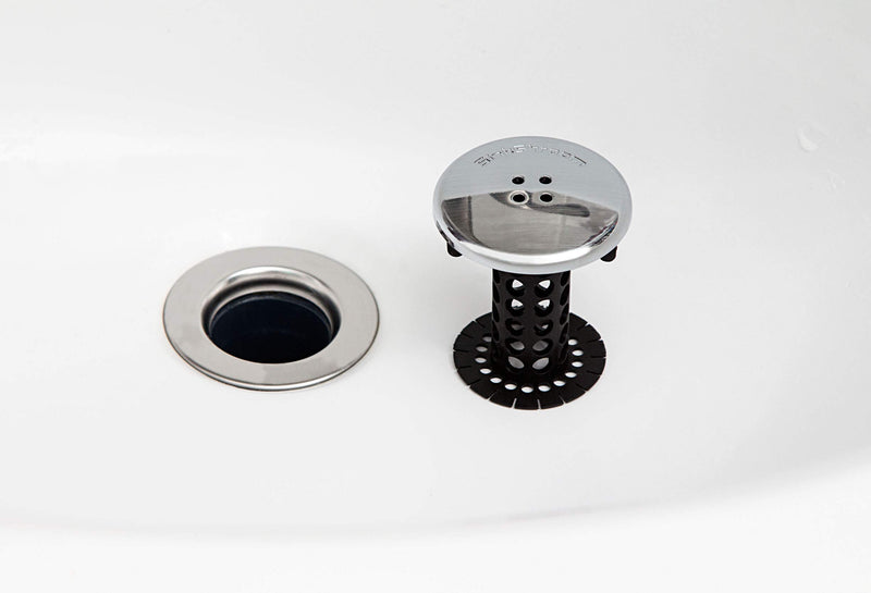 SinkShroom Chrome Edition Revolutionary Bathroom Sink Drain Protector Hair Catcher, Strainer, Snare, Black