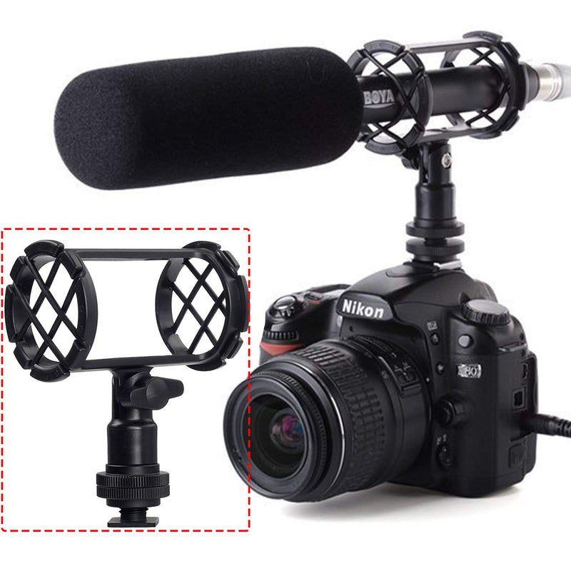 Shock Mount for Shotgun Mic Interview Recording, BOYA BY-C04 Camera Microphone Shockmount & Hot Shoe Mount for Professional Shotgun Microphone Senheisser ME66 Rode NTG-2 NTG-1 Audio-Technica AT-875R