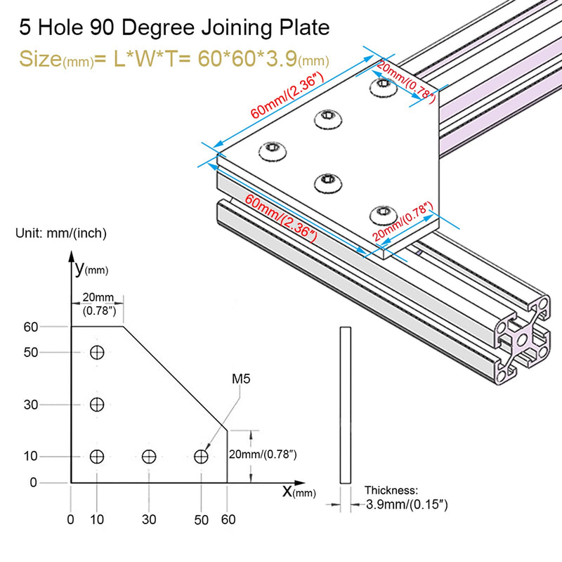 8Sets 2020 Extrusion Aluminum Profiles 20mm Anodic Oxidation L Shape Corner Bracket Plate with Screws and Nuts for 2020 Series Aluminum Profile 3D Printer Frame