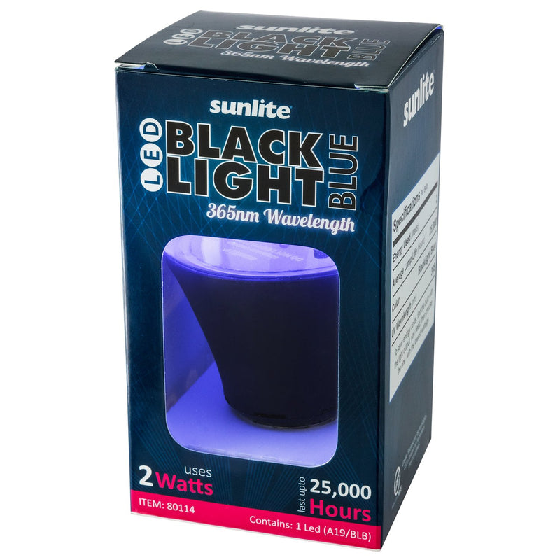 [AUSTRALIA] - Sunlite 80114-SU LED A19 Black Light Bulb The Only True 365nm Wavelength On Amazon, Inconspicuous UV-A Rays – Bright Glow Effect, 2 Watts, 1 Pack, BLB 