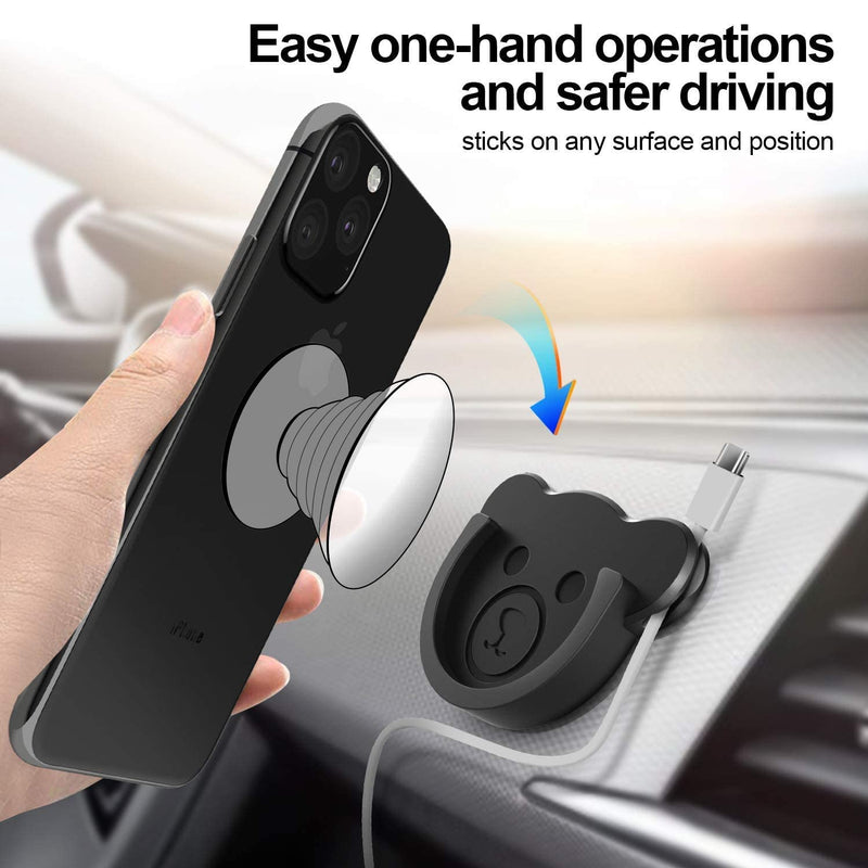 Socket Car Mount for Phone Holder Cute Bear Style Silicone Grip Stand with Phone line Clasp for Collapsible Socket User Used on Dashboard, Home, Office, Kitchen, Desk, Wall (Color) 6 Pack