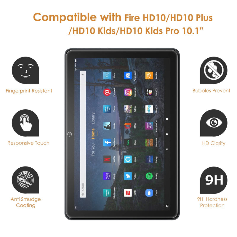 Hianjoo [2-Pack] Screen Protector Compatible with All-New Fire HD 10/Fire HD 10 Plus/Fire HD 10 Kids/Fire HD 10 Kids Pro Tablet 10.1 Inch (11th Generation), [HD Clarity] [9 Hardness] Tempered Glass