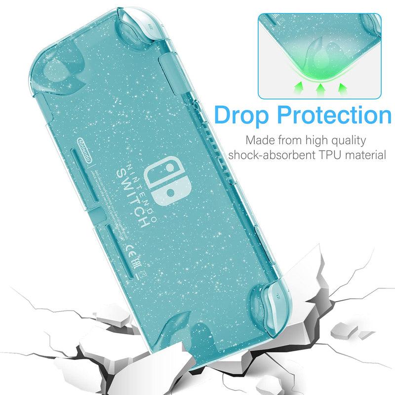 HEYSTOP Case Compatible with Nintendo Switch Lite, with Tempered Glass Screen Protector and 4 Thumb Grip, TPU Protective Cover for Switch Lite with Anti-Scratch/Anti-Dust (Clear) Clear