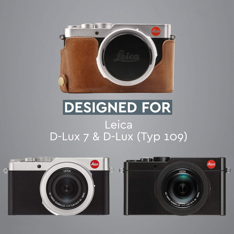 MegaGear Ever Ready Genuine Leather Camera Half Case Compatible with Leica D-Lux 7 Brown