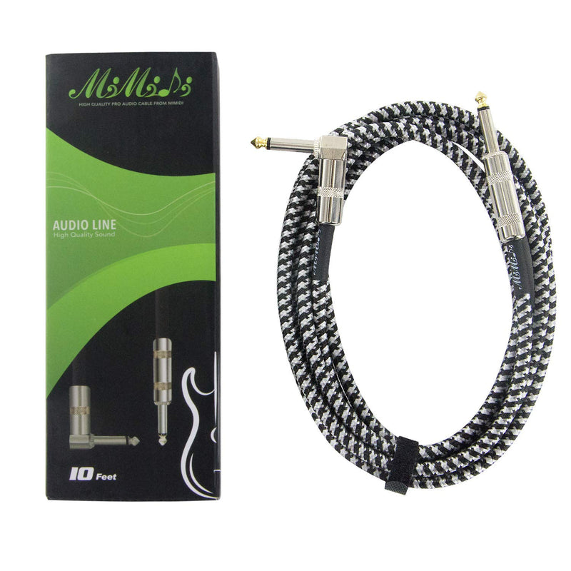 [AUSTRALIA] - Guitar Amp Cord 10 ft - MIMIDI 1/4 Inch Straight to Right Angle Instrument Guitar Cable for Amplifier, Electric Guitar/Bass/Amplifier/Keyboard/Pro Audio (Black) Black 