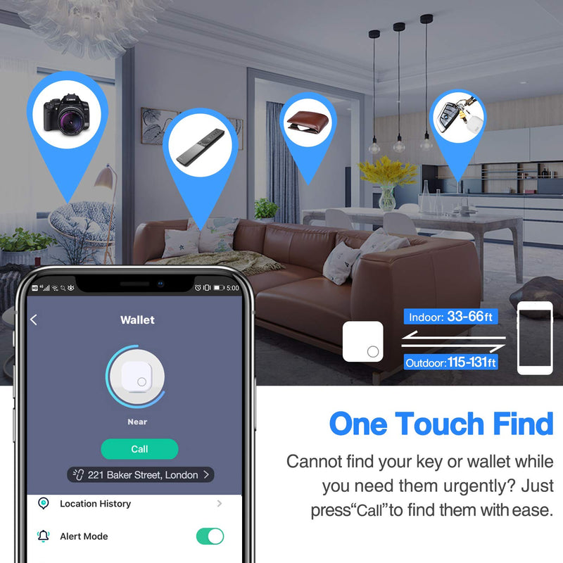 NUT Key Finder, Phone Finder Item Tracker with Bluetooth for Android/iOS, Anti-Lost Alarm Item Finder Locator for Keys, Backpack, Phone, Wallet, Item Tracker Device with One Touch Find- New Version