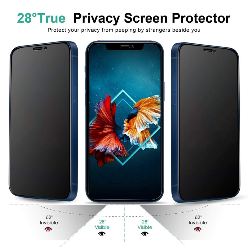 (Full Coverage) Elecshion True 28° Privacy Screen Protector Compatible with iPhone 12/iPhone 12 pro(6.1"), Anti-spy Tempered Glass with Easy Intallation Tray(2 Pack)