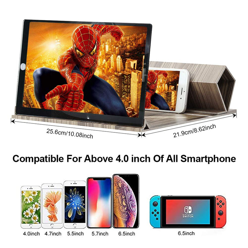 12’' Phone Screen Magnifier, Mobile Phone 3D Magnifier Projector Screen for Movies, Videos, and Gaming with Foldable Stand Holder for All Smartphones (Ash Wood) Ash wood