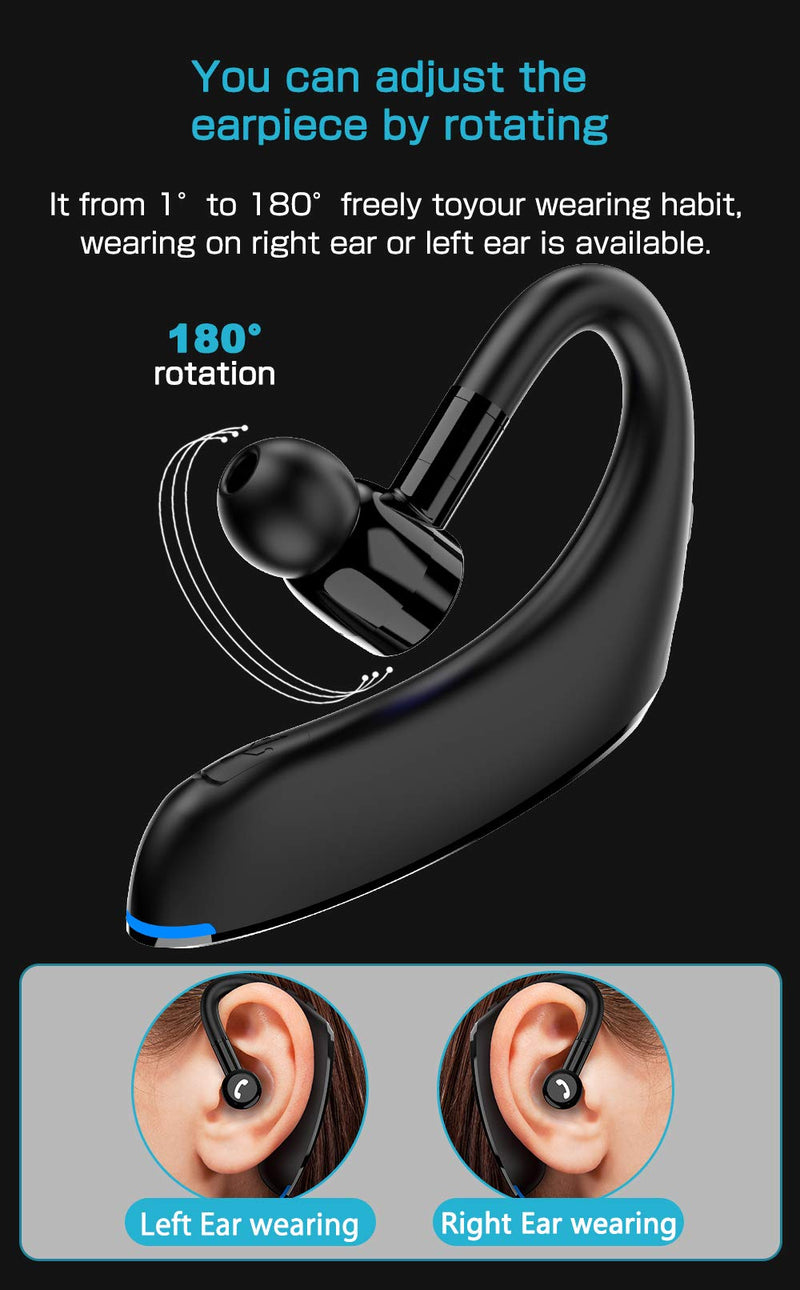 Bluetooth Headset V5.0 Wireless Bluetooth Earpiece 25 Hrs Talktime 230 Hours Standby Time, Fit Your Both Ear, Handsfree Headset with Noise Cancelling Mic, Compatible with iPhone and Android (Black) Black