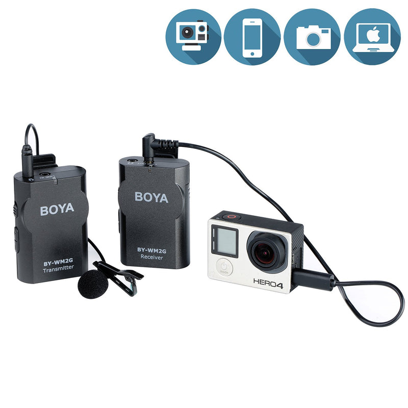 [AUSTRALIA] - BOYA WM2G Lavalier Wireless Microphone with GoPro Cable Adapter for GoPro Hero3 Hero3+ Hero4 iPhone X 8 8 Plus iPad Tablet DSLR Camera Sony Camcorder Podcast Vlogging Street Interviews YouTube Video 