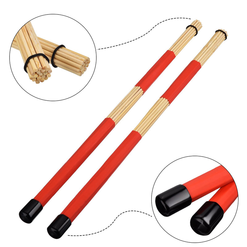 Pangda 1 Pair 5A Drum Sticks Classic Maple Wood Drumsticks Set 1 Pair Drum Wire Brushes Retractable Drum Stick Brush and 1 Pair Rods Drum Brushes for Jazz Folk, Total 3 Pairs with Storage Bag