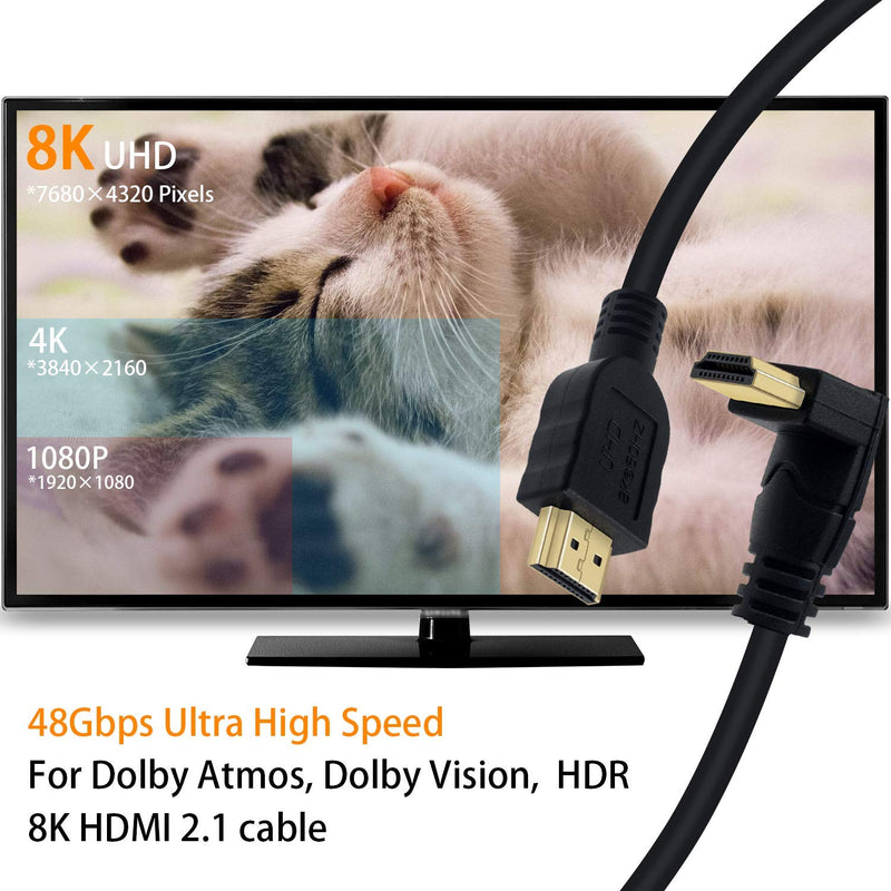 Poyiccot 8K HDMI 2.1 Cable 6feet，8K HDMI 48gbps 90 Degree Down Angle HDMI Male to Male HDMI 2.1 Cable with 8K 60Hz Video and 3D HDR for TV/Xbox /PS4 /PS5(M/M Down) 8k HDMI Down Angle Cable