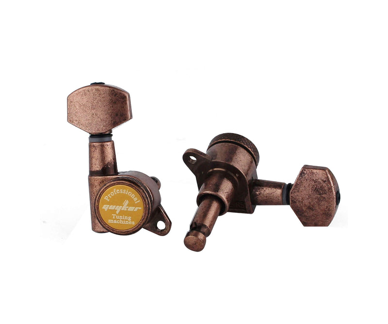 [AUSTRALIA] - Guyker Guitar Locking Tuners (3L + 3R) - 1:18 Lock String Tuning Key Pegs Machine Head Replacement for ST TL SG LP Style Electric, Folk or Acoustic Guitars - Antique Bronze 3L + 3R 