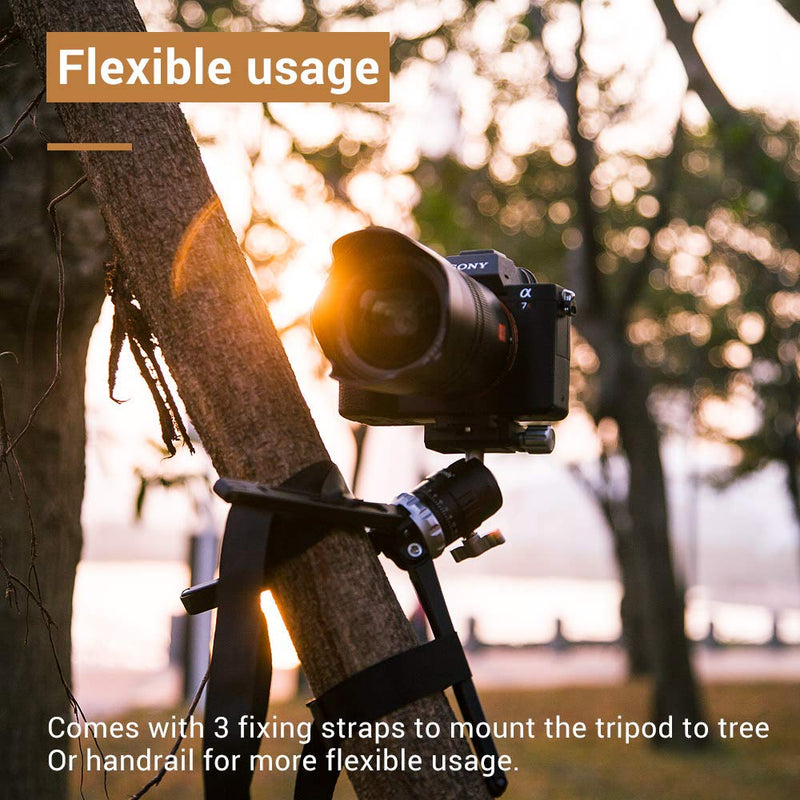 Pergear MT-02 Mini Tripod with 360° Fluid Rotation Tripod Ball Head, 15kg 33Lbs Payload, CNC Aluminum Alloy, Comes with 3 Fixing Straps for Multi-Angle Shooting, Additional 1/4 inch Screw Holes