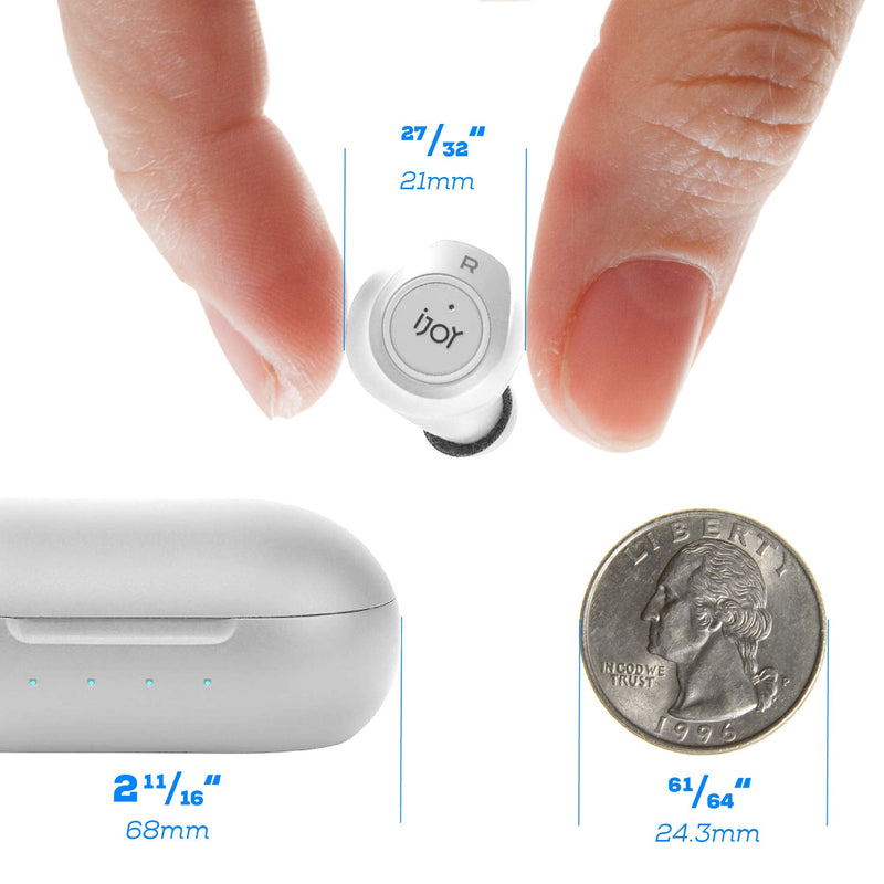 Premium Gravity TWS Earbuds by iJoy - Wireless Bluetooth 5.0 Compatible in-Ear Headset with Built-in Mic & Portable Recharging Case - IPX4 Waterproof & Sweatproof Design for Sports- Long Battery Life WHITE