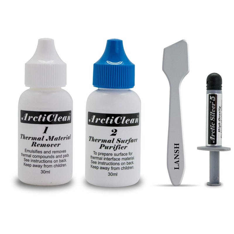 ArctiClean Kit 1 & 2 Thermal Paste Compound Remover + Arctic Silver 5 Thermal Compound Paste 3.5g + Lansh Tool