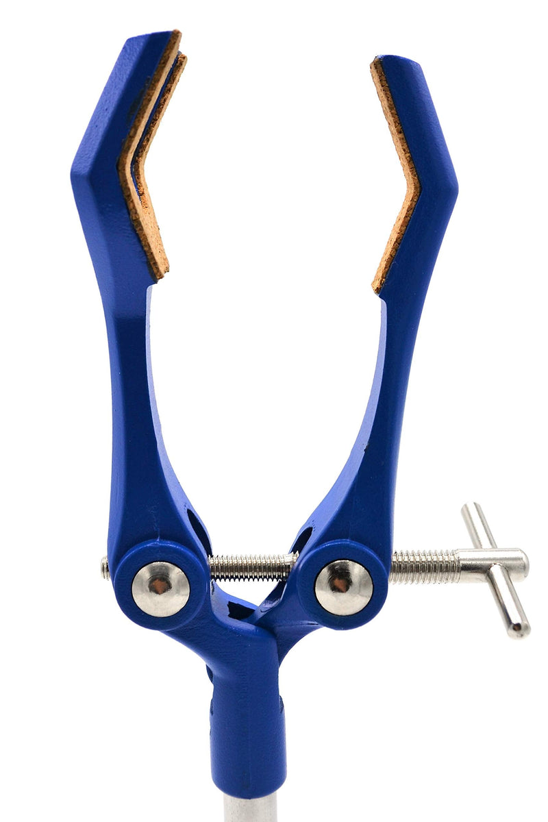 3 Finger, Cork Lined Extension Clamp on Stainless Steel Rod - 3.4" Max Clamp Opening, 5.5" Connecting Rod - Zinc Alloy Clamp - Research, Industrial Laboratory Grade - Eisco Labs