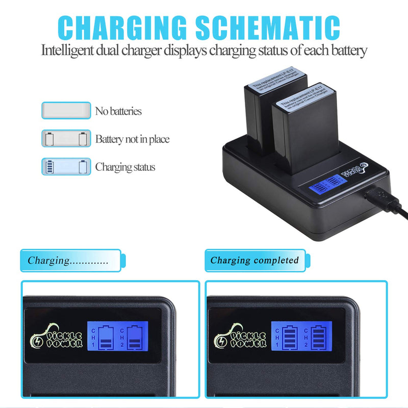 Pickle Power LP-E17 Battery and LCD Display Dual USB Charger Compatible with Canon Rebel SL2 SL3 T7i T6i T6s EOS M3 M5 M6 8000D 800D 760D 750D 200D 77D KISS X8i Digital SLR Camera