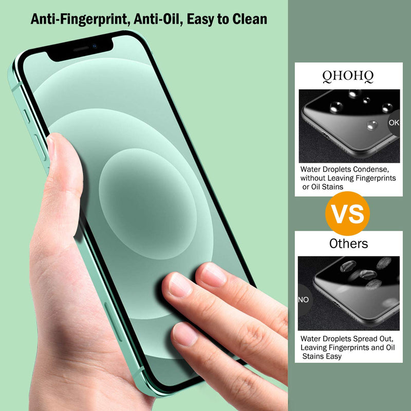 QHOHQ 3 Pack Screen Protector for iPhone 12 6.1” with 2 Packs Camera Lens Protector, HD Full Screen Tempered Glass Film, 9H Hardness, 2.5D Edge, Bubble Free, Scratch Resistant-Case Friendly Transparent