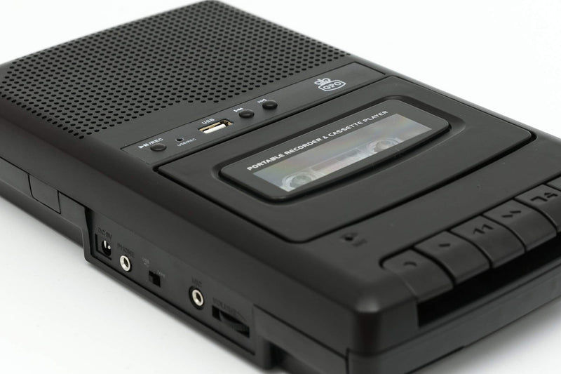GPO CRS132B Cassette Recorder with Built-in/External Microphone Recording, USB Recording, Volume Control, Portable Tape Recorder with Built-In Speakers, Black
