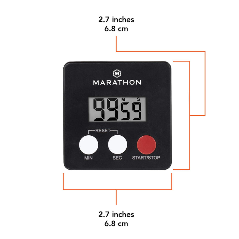 MARATHON TI080006-BK Digital Kitchen Timer with Big Digits, Loud Alarm, Magnetic Back with Clip and Stand-Black, Batteries Included Black - Single Pack