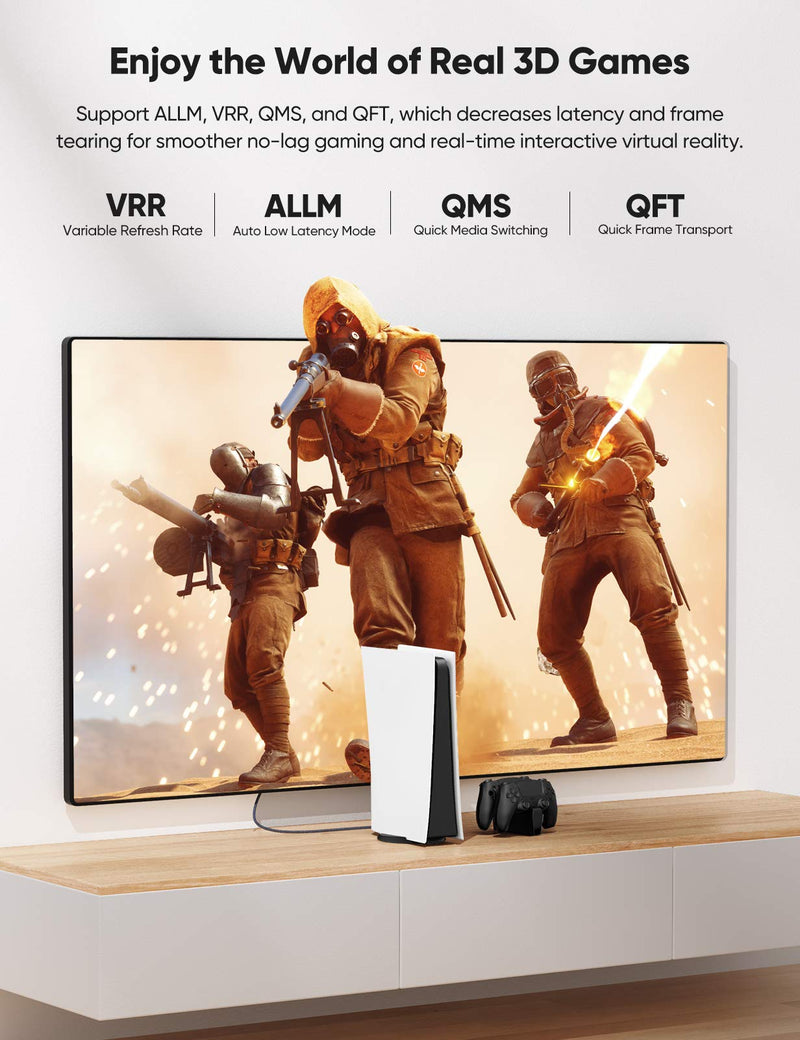 [AUSTRALIA] - 8K@60 Long HDMI Cable 15FT/5M, Highwings 48Gbps 2.1 High Speed Gaming HDMI Cord 4K120 144Hz RTX 3090 eARC HDCP 2.2&2.3 Compatible for PS5, SoundBar, AVR, UHD TV 15 feet 