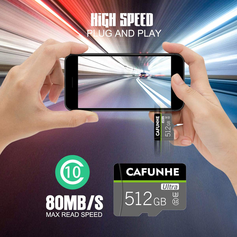 Micro SD Card 512GB Memory Card with a SD Card Adapter High Speed TF Card 512GB Class 10 SD Memory Card for Cellphone Surveillance/Camera Tachograph/Bluetooth Speaker/Tablet Phone