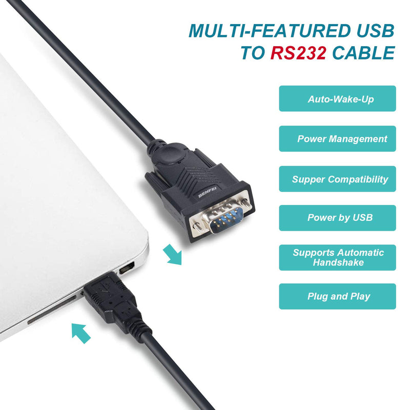 USB to Serial Adapter, Benfei USB to RS-232 Male (9-pin) DB9 Serial Cable, Prolific Chipset, Windows 10/8.1/8/7, Mac OS X 10.6 and Above, 1.5M