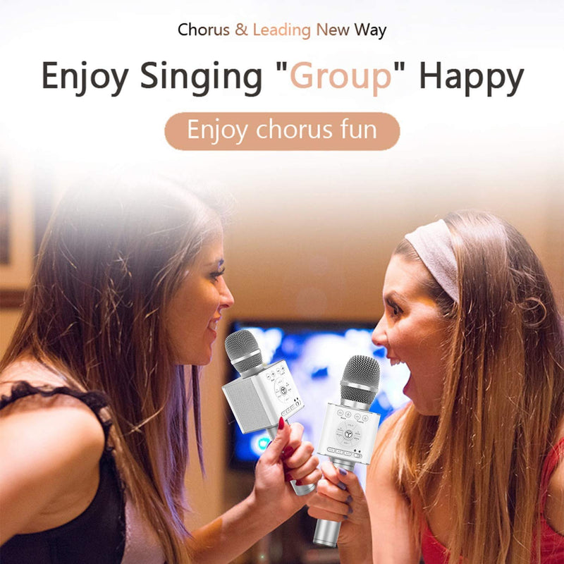 [AUSTRALIA] - TOSING 04 Wireless Bluetooth Karaoke Microphone Speaker 3-in-1 Handheld Sing & Recording Portable KTV Player Mini Home KTV Music Machine System for iPhone/Android Smartphone/Tablet Compatible (silver) silver 