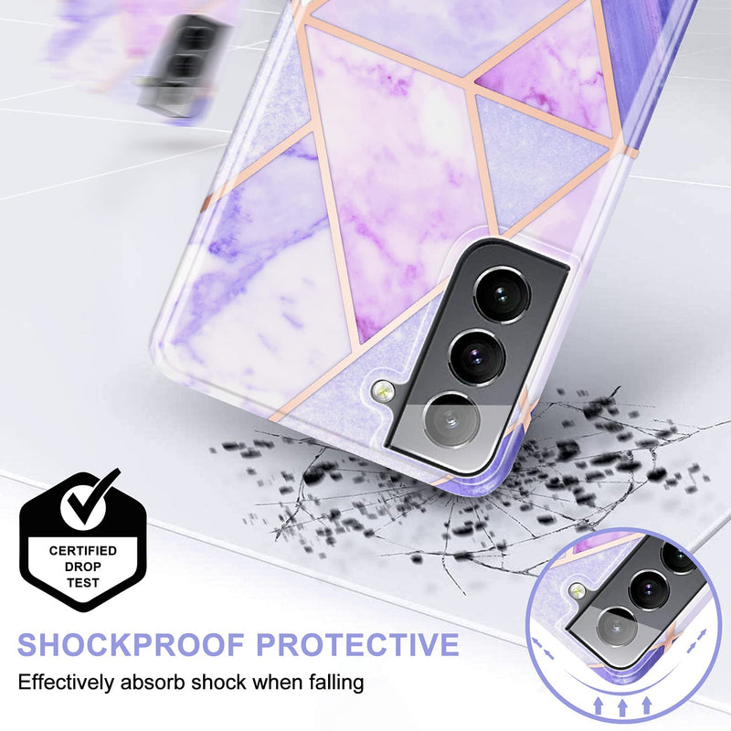 COANJIUO for Samsung Galaxy S21 5G Case 6.2", Ultra Slim Soft TPU Shockproof Bumper Flexible Anti-Scratch Women Stylish Geometric Marble Phone Protective Cover (A-Lavender Purple) A-Lavender Purple (S21)