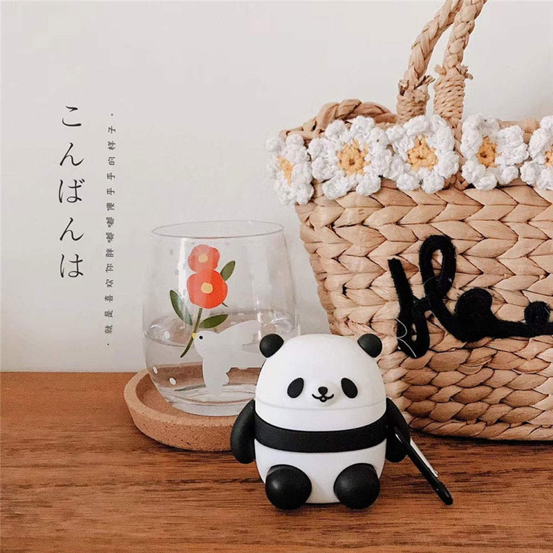 TOUBN Airpods Charging Case, Cute Animals Black And White Happy Resting Panda Design Wireless Earphone Cover, Soft Silcone Full Protective Skin Suitable For Airpods 1 & 2 Resting Panda 1