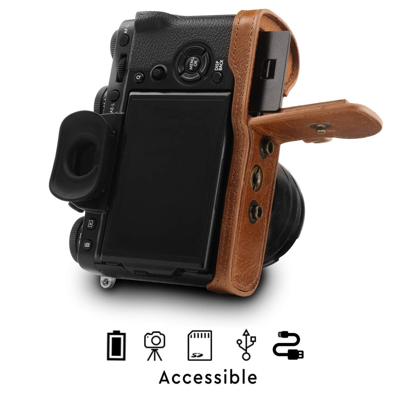 MegaGear MG1551 Ever Ready Genuine Leather Camera Case for Fujifilm X-T3 (XF23mm - XF56mm & 18-55mm Lens) - Brown Compact