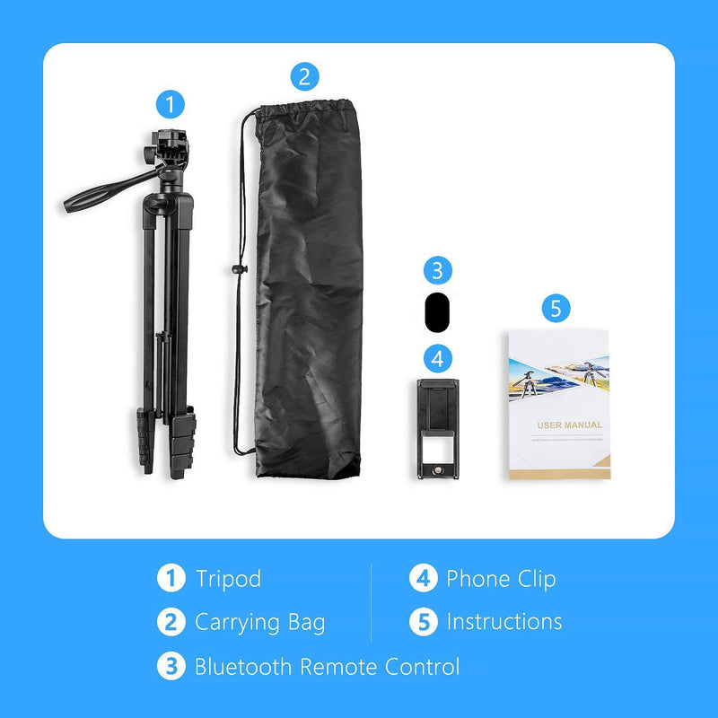 Tripod, Phone Tripod 55 Inches, iPhone Tripod with Stand Lightweight Aluminum Universal and 1/4 Plate for iPad, Camera Tripod Mount for iPhone and Android Combine Carrying Bag with Bluetooth Remote