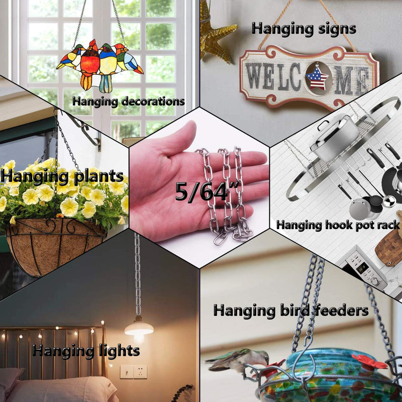 Stainless Steel Link Chain, 304 Stainless Steel Link Proof Coil Chain Heavy Duty Chains Hanging Safety Chain for Swing Plants Anti-Theft 5/64in-6.5ft