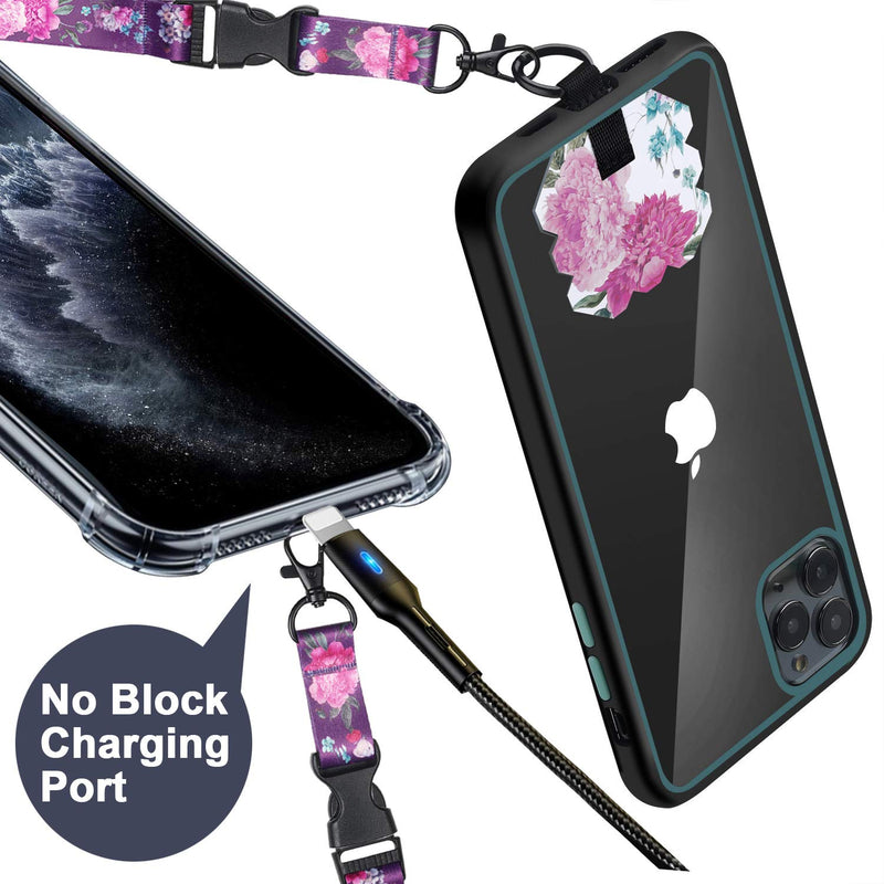 Phone Lanyard, MYECOGO Wrist Lanyard Tether Key Chain Holder and Adjustable Nylon Universal Cell Phone Neck Lanyard Strap for iPhone Phone Case Anchor Fit All Smartphones Keys ID ,Black Purple Flower