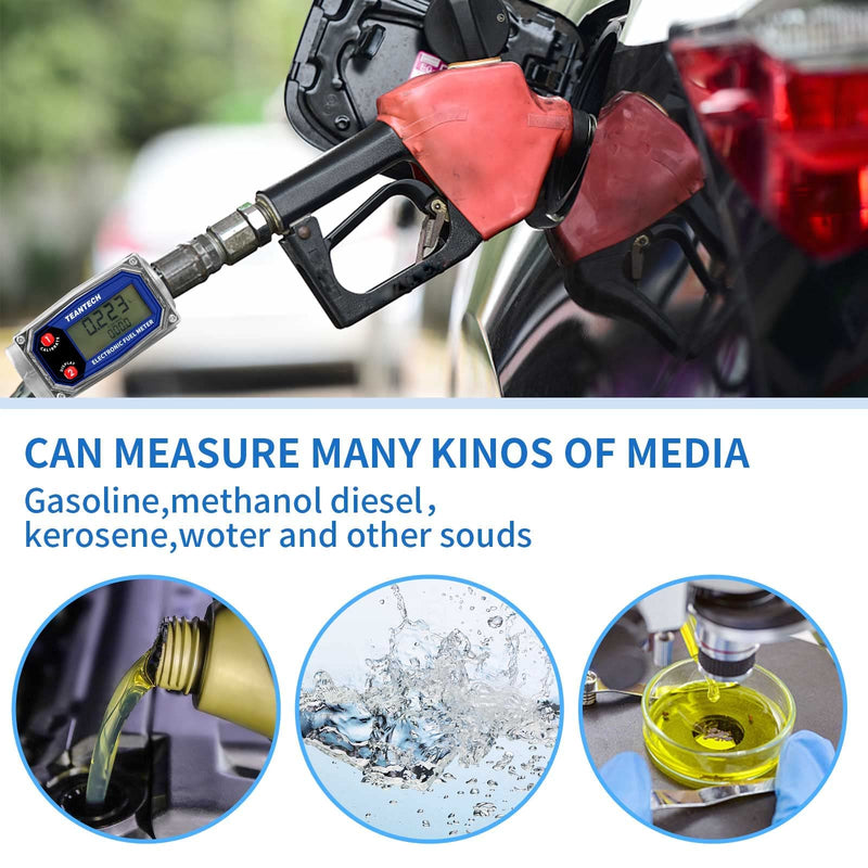Digital Turbine Flow Meter Digital LCD Display with NPT Counter Gas Oil Fuel Flowmeter for Measure Diesel Kerosene Gasoline (1 Inch) 1 inch Black blue