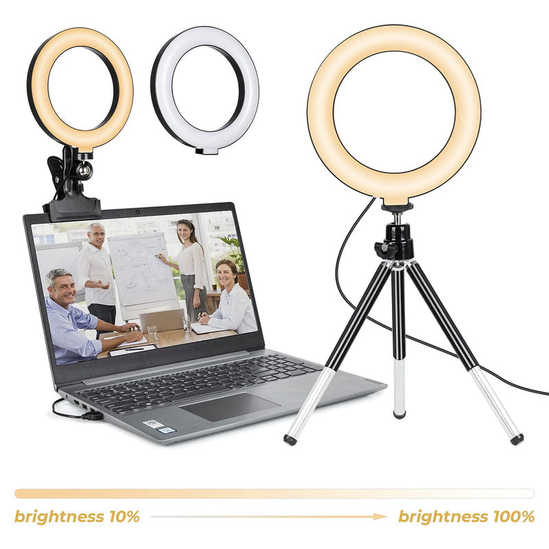 AISEN Ring Light 6.29 inches with Tripod Light for Zoom Meetings Ring Light for Computer YouTube, Zoom Meeting, Makeup Video, Selfie with 3 Light Modes & 10 Brightness Level