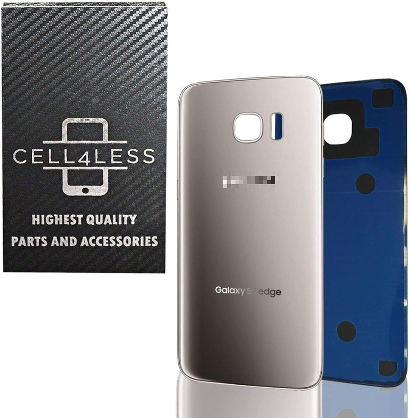 CELL4LESS Replacement Back Glass Cover Back Battery Door w/Pre-Installed Adhesive Compatible w Samsung Galaxy S7 Edge- All Models G935 All Carriers- 2 Logo - Replacement (Silver Titanium) Silver Titanium