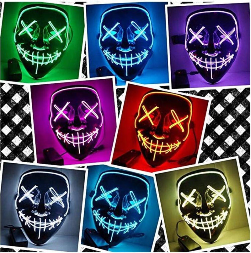 Moonideal Halloween Light Up Mask EL Wire Scary Mask for Halloween Festival Party Sound Induction Twinkling with Music Speed Blue