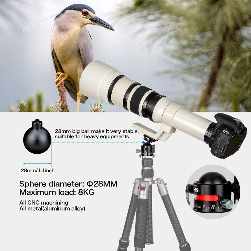 koolehaoda Low-Profile Mini Ballhead,Tripod Head 360° Panoramic with 1/4" Screw Arca-Type QR Plate Metal Ball Joint for DSLR,Tripod,Monopod, Net Weight only 170G,Maximum Load: 8kg -(E1)