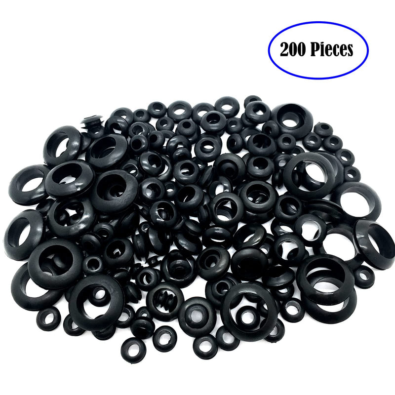 YUFANNET 200Pcs Rubber Grommet Assortment Kit, 8 Sizes Rubber Grommets for Wiring Automotive,Plumbing, Hardware Repair Firewall Hole Plug Electrical Wire Gasket Set