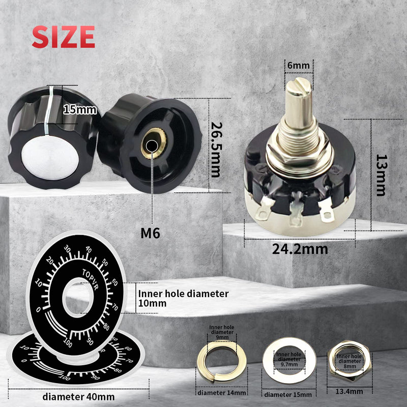 V TELESKY 3PCS RV24YN20S Single Turn Carbon Film Rotary Taper Potentiometer, B502 5K ohm Adjustable Resistance + 3PCS A03 Knob + 3PCS Dials