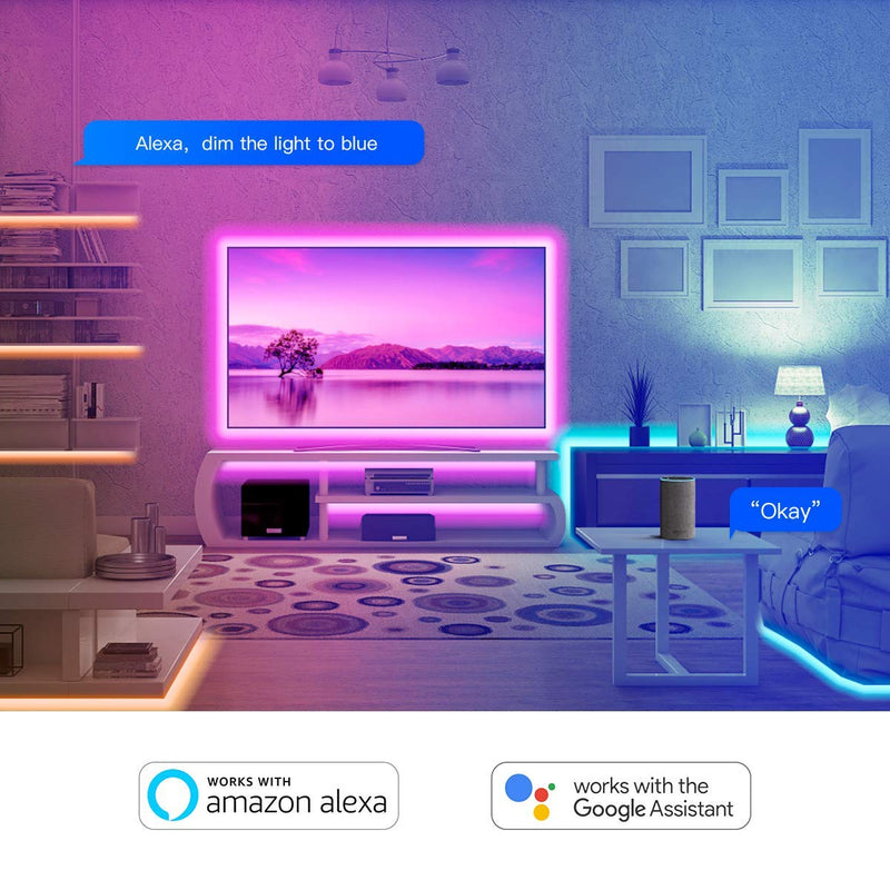 [AUSTRALIA] - TV LED Backlight Work with Alexa & Google Home, Popotan LED Strip Lights 9.84Ft for 46-55in TV, with Remote + App Control + Controller Box, 16 Million RGB Colors, USB Powered 