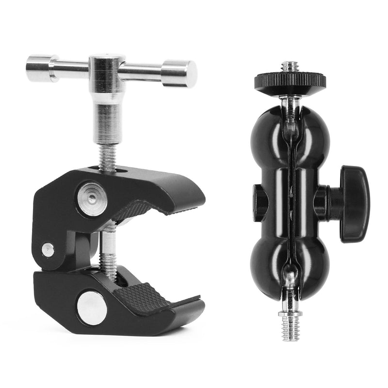 Double Ballhead Ball Arm Camera Clamp Mount Monitor Mount Bracket with Super Clamp Compatible with Ronin M Ronin MX Freefly MOVI DoubleBall+SuperClamp